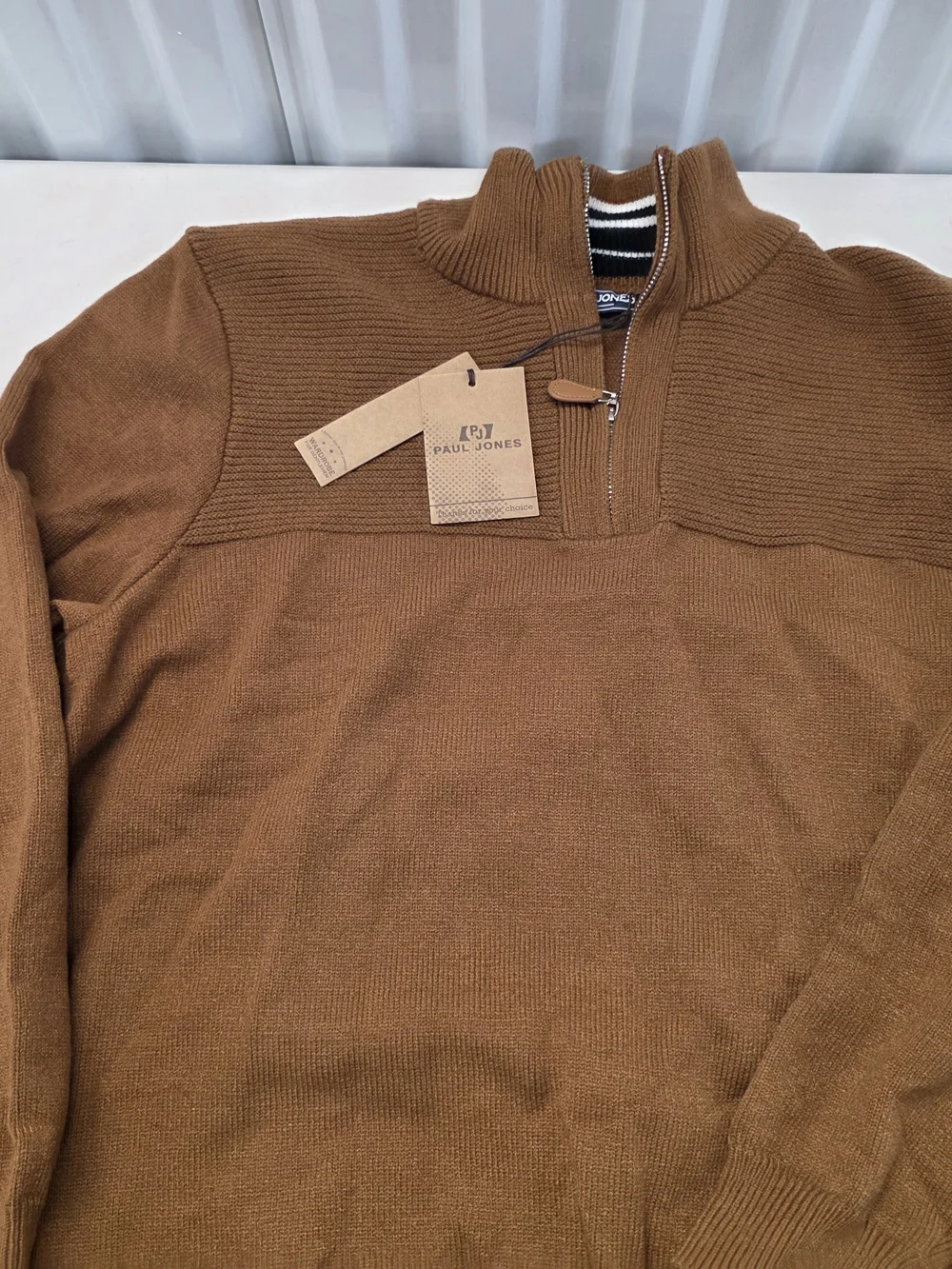 PJ PAUL JONES Sweater Mens Size XL 1/4 Quarter Zip Brown Knit Mock Pullover NEW